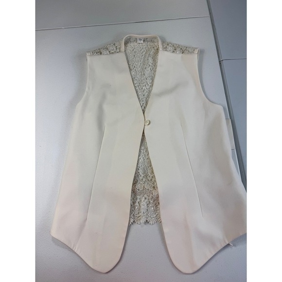 Casual Corner Cream Lace Back Vest Sleeveless Top Buttoned Sz L - Picture 3 of 11